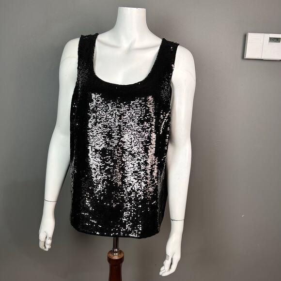 Lafayette 148 Top Size 1X tank cami sequin holiday event black Silk - Picture 3 of 10